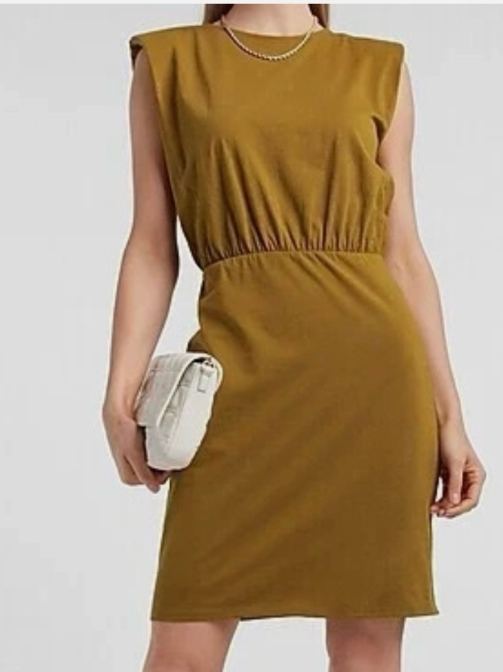 New With Tags Sleeveless Ruched Waist Dress in Mustardy Olive Green size XL